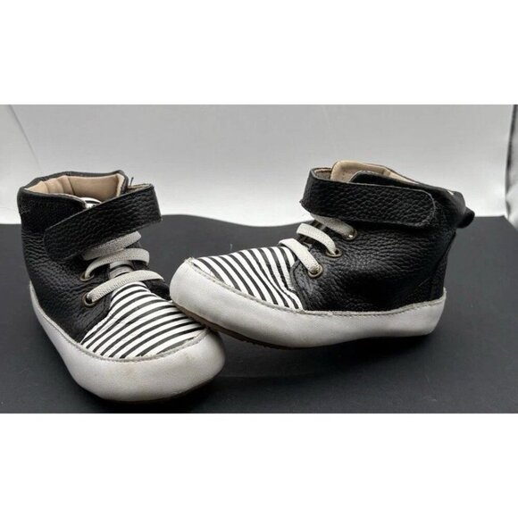 MONKEY FEET Boys 18-24 Months High Tops Leather Black/white - Picture 1 of 5